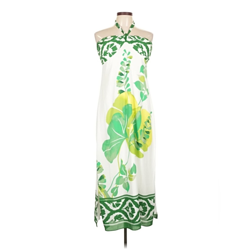 Tropical  Halter Maxi Dress - Green and Yellow